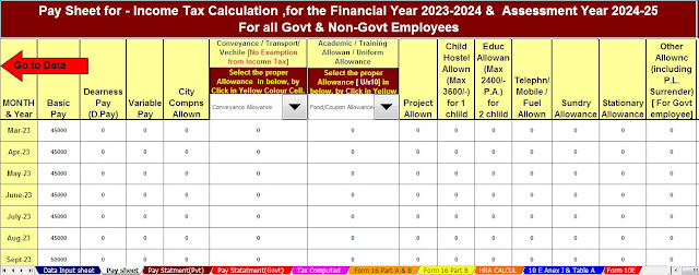 Download Auto Calculate Income Tax Preparation Software in Excel for the all of Salaried Persons for the F.Y.2023-24