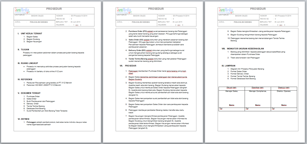 ... Format Narasi Penyusunan SOP atau Prosedur Penjualan Barang tersebut
