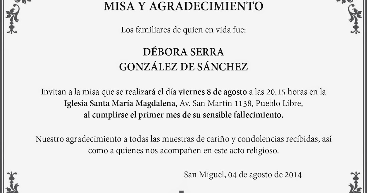 Ricardo Sánchez Serra: MISA Y AGRADECIMIENTO