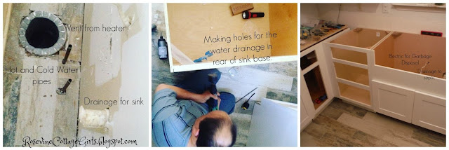 Cutting holes for water in farmhouse sink base