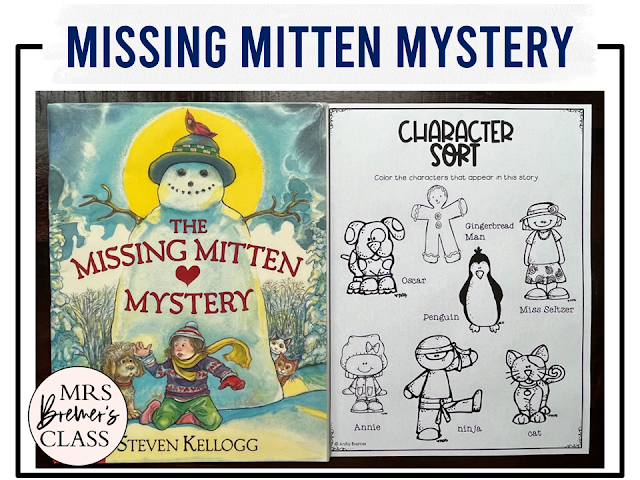 The Missing Mitten Mystery book activities unit with literacy printables, reading companion activities, and a craft for winter in Kindergarten and First Grade