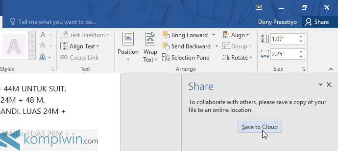 Kolaborasi pengeditan dokumen di office 2016