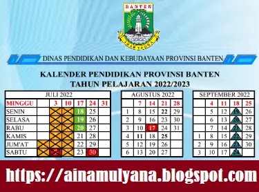 Kalender Pendidikan TK SD SMA SMK SLB Tahun Pelajaran 2022/2023 Provinsi Banten