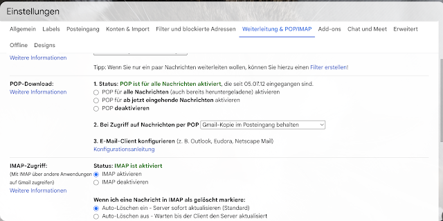 IMAP in GMail aktivieren