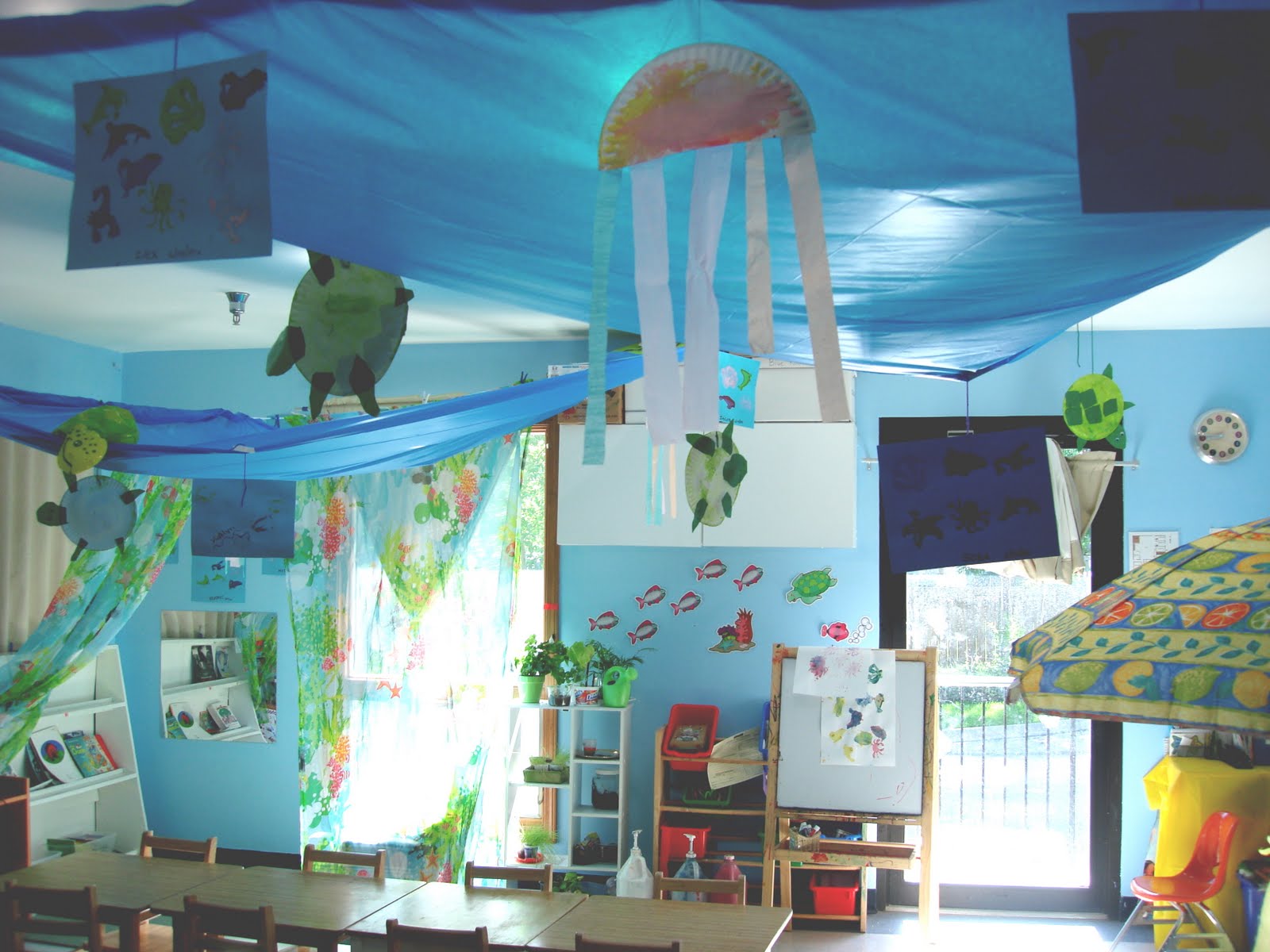 ... tablecloths they looked really neat as decorations for our ocean unit