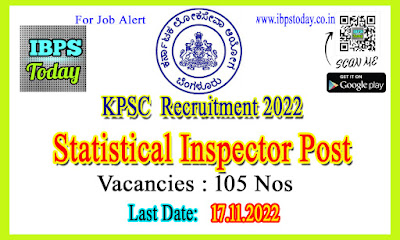 KPSC Recruitment 2022 for 105 Statistical Inspector Post