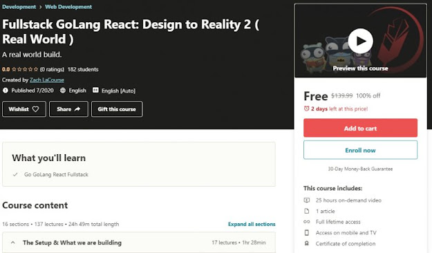 [100% Off] Fullstack GoLang React: Design to Reality 2 ( Real World )| Worth 139,99$