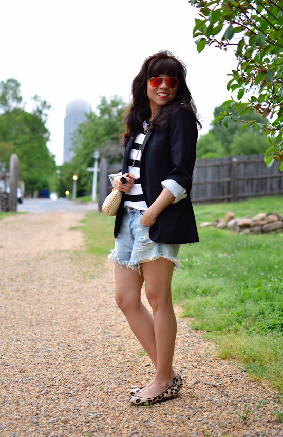 Denim shorts with blazer