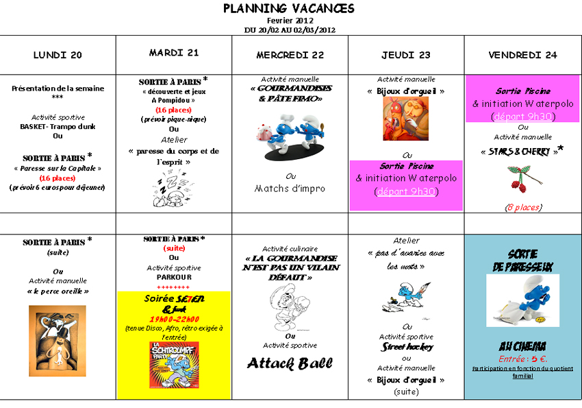 espace jeunesse Planning  d activit   vacances F vrier