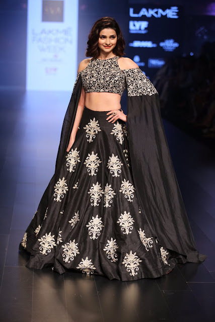 Prachi Opened the Show in Charcoal Black,Golden Embroidered Lehenga Choli