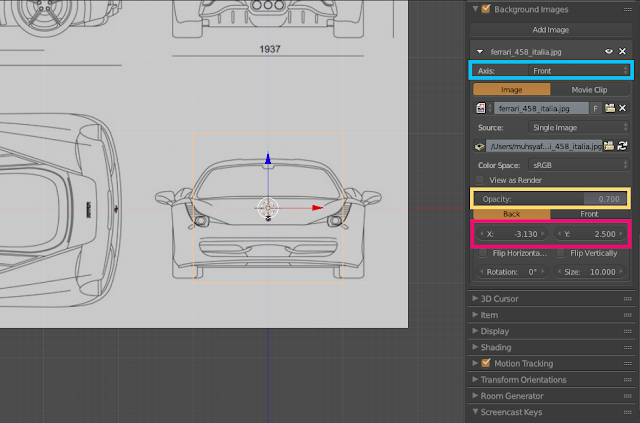 Pengaturan blueprint pada panel properties blender 3d.