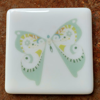 sassy glass studio fused glass coaster with butterfly