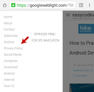 Optimized Menu of GoogleWebLight