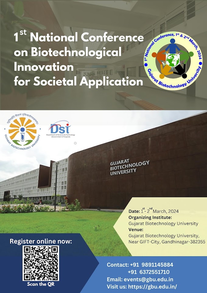 1st National Conference on Biotechnological Innovation for Societal Application | 1st - 2nd March 2024