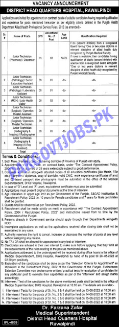 Latest Jobs Opportunities DHQ Hospital Rawalpindi-May-2022