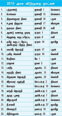 2019-ம் ஆண்டில் 23 அரசு விடுமுறை நாட்கள்: தமிழக அரசு அரசாணை வெளியீடு