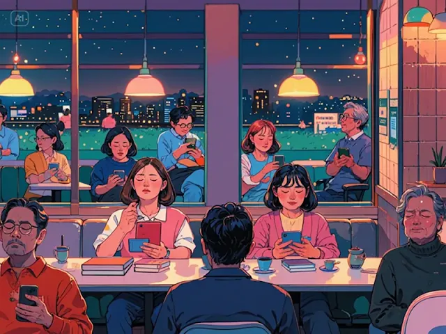 서울의 한 카페에서 열린 '폰 없는 저녁' 이벤트에서 사람들이 디지털 디톡스와 느림의 미학을 경험하는 모습