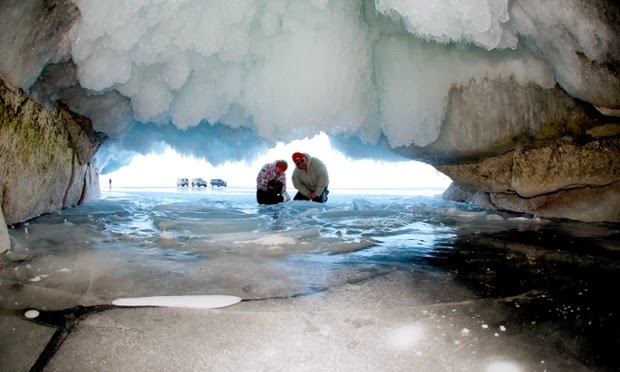 Cave of ice in Lake Baikal in Siberia