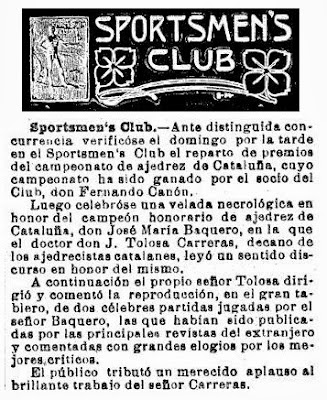 Una breve nota para recordar a Joosé María Baquero Vidal en La Vanguardia, 1905