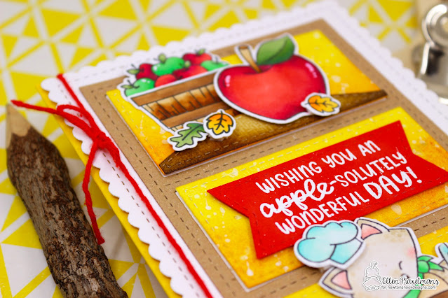 Apple Baking Card by Ellen Haxelmans | Autumn Apples Stamp Set, Fall Harvest Stamp Set, Newton's Kitchen Stamp Set, and A7 Frames and Banners Die Set by Newton's Nook Designs #newtonsnook #handmade