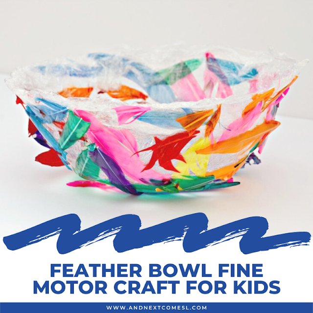 Feather bowl fine motor craft for kids