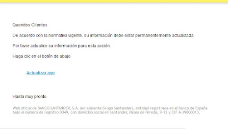 Email fraudulento haciéndose pasar por un banco