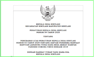 DISIMPAN YUK, Contoh Perkades Perubahan BLT Dana Desa dalam Format MS Word, Ukuran Kertas F4