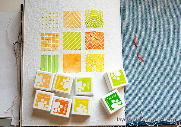Layers of ink - Patterend Paste Squares Tutorial by Anna-Karin Evaldsson. Color with Simon Says Stamp Pawsitively Saturated Inks.