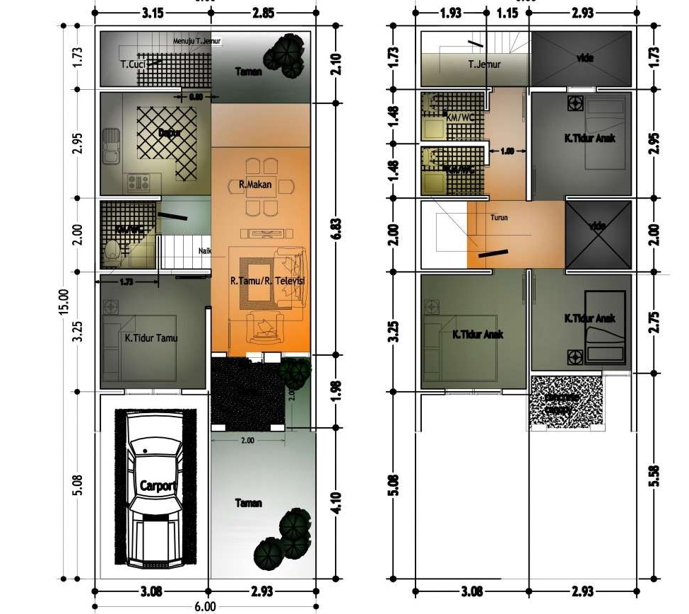 Contoh Denah Dan Desain Rumah Minimalis Type 60 1 Dan 2 Lantai