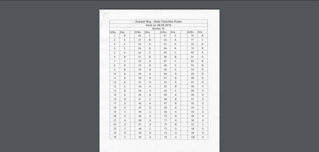 Naib tehsildar answer key sheet 28-5-2019 HPSC haryana