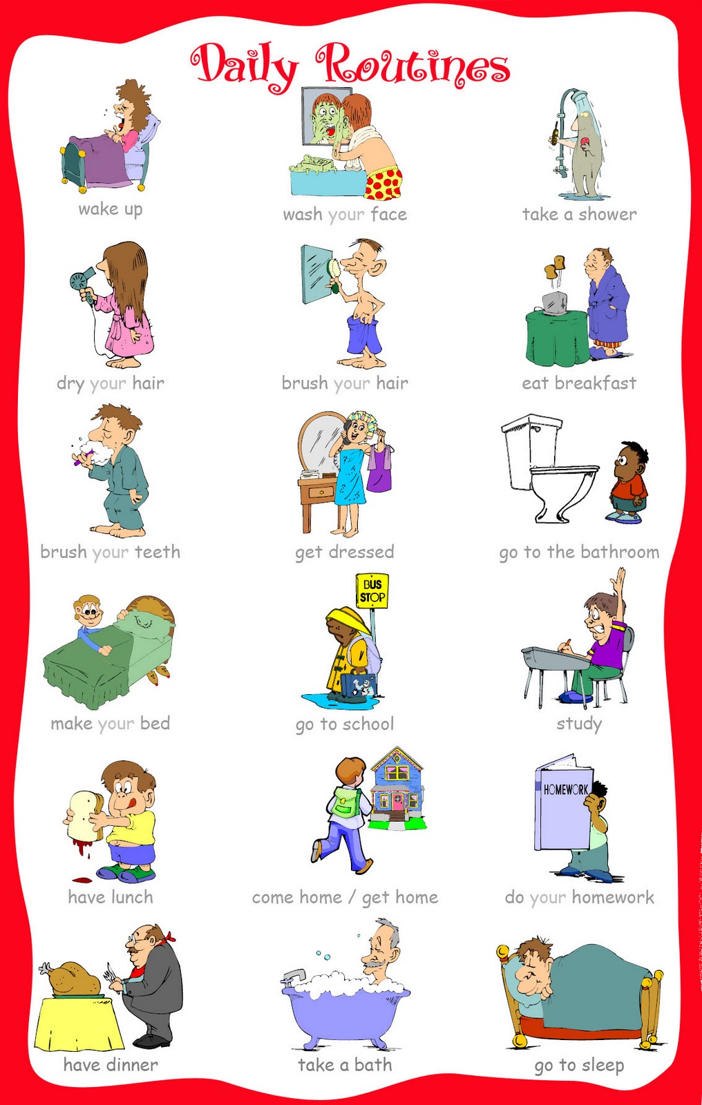 Daily routine preschool - Flashcards For Learning