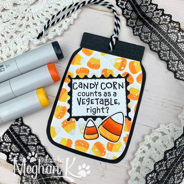 Meghan K.'s candy corn card features Candy Corn by Newton's Nook Designs; #inkypaws, #newtonsnook, #halloweencards, #cardmaking, #cardchallenge