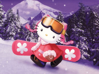 Cartoons Wallpaper 1024 768 - Hello Kitty Pink Snowboard In Christmas Eve