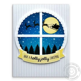 Sunny Studio Stamps: Here Comes Santa Window Style Holiday Christmas Card by Mendi Yoshikawa