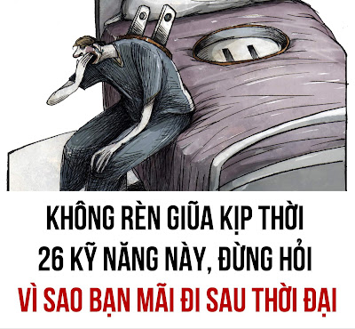 KHÔNG RÈN GIŨA KỊP THỜI 26 KỸ NĂNG NÀY, ĐỪNG HỎI VÌ SAO BẠN MÃI ĐI SAU THỜI ĐẠI  1. Làm chủ khả năng nhìn thẳng vào sự thật  Làm chủ được kỹ năng này sẽ giúp cho tâm hồn bạn thư thái. Mặc dù phải thừa nhận là không dễ dàng để cởi bỏ những mối lo âu không đáng có nhưng nó sẽ khiến hai người trong một mối quan hệ có thể hiểu nhau hơn, bởi vì cả hai đã không còn những định kiến.  Hãy đối diện với vấn đề, chia sẻ nó và giải quyết nó. Bí mật ở đây là sự vui vẻ.  2. Không gây xung đột cá nhân  Bất cứ khi nào tranh cãi gay gắt với ai đó, chúng ta thường lắng nghe với mục đích đáp trả hơn là thực sự cố gắng hiểu quan điểm của đối phương.  Chúng ta cố gắng phản bác bằng cách đưa ra các dữ kiện trong quá khứ và để các định kiến lấn át khả năng phán xét của mình. Thêm nữa, thay vì sử dụng thuật thuyết phục, nhiều người lại lựa chọn hành động để hạ gục người khác.  3. Kĩ năng yêu cầu ai đó giúp đỡ mình  Yêu cầu ai đó giúp đỡ không phải là điều dễ học và làm bởi vì thực tế, chẳng ai thích nhờ vả cả. Đa phần chúng ta đều không muốn bị cho là yếu kém.  Tuy nhiên, một nghiên cứu gần đây được thực hiện tại Đại học kinh doanh Harvard lại cho rằng việc yêu cầu người khác giúp mình sẽ giúp mỗi người ghi được "điểm cộng" trong mắt người khác. Khi nhờ sự hỗ trợ của ai đó, họ sẽ cho rằng bạn đánh giá cao trí thông minh, kinh nghiệm chuyên môn của họ và điều đó sẽ làm họ quý mến bạn hơn.  4. Khả năng kiên định  Dù bạn có đang thử một thói quen tập thể dục mới, ôn thi đại học hay làm việc trong một dự án quan trọng thì tính kiên định đều là một trong những yếu tố sống còn cho bất kỳ khả năng thành công nào.  Mọi người thường dừng lại và nghỉ ngơi khi họ đã đạt được những thành công nhất định. Tuy nhiên, để có thể đạt được cái gọi là "đỉnh cao" thì bạn còn phải làm việc chăm chỉ và bền bỉ hơn nữa.  5. Tự tạo động lực cho bản thân  Cuối cùng thì những gì người khác nghĩ về bạn cũng không quan trọng bằng những gì bạn nghĩ về chính mình. Ngoài ra, để có thể gây dựng được khả năng tin tưởng vào bản thân khi không có ai tin tưởng bạn thì nó cũng đòi hỏi một khoảng thời gian đủ lớn.  Trái ngược với khả năng tự tạo động lực cho bản thân đó là suy nghĩ tiêu cực. Do vậy, nếu không sớm rèn luyện kỹ năng này cho mình thì theo thời gian, bạn sẽ bị nỗi lo và sự chán nán lấn át, khiến bản thân càng tự ti hơn nữa.  6. Biết khi nào nên giữ trật tự  Rất nhiều trường hợp chỉ vì quá nóng giận mà chúng ta đã nói ra những lời không đáng nói hay có những hành động khiến người khác tổn thương. Đặc biệt, khi mạng xã hội "lên ngôi" thì việc đăng vài dòng status khiêu khích, chê bai, chọc giận... lại trở thành "nhát dao chí mạng" có thể "giết chết" trái tim của một người rất đơn giản.  Do vậy, hãy rèn luyện cho mình khả năng giữ im lặng trong trạng thái tiêu cực để duy trì các mối quan hệ của bạn.  7. Trình bày rõ ràng những gì mình suy nghĩ và cảm nhận  Nói cũng là một thứ cần phải học. Không đơn giản chỉ là trò chuyện với nhau hàng ngày mà kỹ năng nói còn theo suốt cuộc đời bạn.  Học cách nói với câu từ ngắn gọn, súc tích và đúng với những gì mình muốn truyền đạt là điều rất quan trọng. Nó không chỉ giúp bạn duy trì mối quan hệ, tạo ấn tượng với người đối diện mà còn là cơ hội để bạn khám phá suy nghĩ của người khác về ý tưởng của mình.  8. "Bắt chước" người giỏi  Giống như Pablo Picasso đã từng nói "Nghệ sĩ giỏi thì sao chép. Còn nghệ sĩ xuất sắc thì đánh cắp". Nếu bạn muốn thành công, bạn phải học cách đánh cắp, mô phỏng hay bắt chước ý tưởng của người khác.  Mô phỏng là quá trình đi sâu tìm hiểu và hình dung ra những điều mà các chuyên gia làm. Không phải đánh cắp hay bắt chước theo nghĩa đen mà là bạn phải biết học hỏi, nắm bắt chúng và tạo ra những sản phẩm của riêng bạn.  Do vậy, hãy đi tìm một người giỏi hơn bạn, xuất sắc hơn bạn và bám chặt lấy họ.  9. Kỷ luật tự giác  Nếu đã hình thành được lối sống có kỷ luật, tự giác và kiên trì thì bạn có thể dễ dàng chinh phục được bất kỳ kỹ năng hay thói quen nào.  Bạn có thấy mỗi lần chúng ta có ý định làm gì đó thì một giọng nói trong đầu lại vang lên rằng "để mai làm", "mình không thể làm được" hay "chẳng cần thiết".... Nếu có kỷ luật sắt đá thì giọng nói tiêu cực này chẳng thể nào vang lên hay lấn át tinh thần quyết tâm của bạn được.  10. Hiểu những gì bạn không biết  Einstein đã từng nói rằng "sự khác biệt giữa thiên tài và kẻ ngu dốt là ở chỗ thiên tài luôn có giới hạn".  Người giỏi thật sự luôn biết rằng họ không hề biết tất cả mọi thứ và hiểu rõ những gì bản thân biết là một kỹ năng mà rất nhiều người hiện nay chưa hề có.  Tại sao nó lại là kỹ năng? Đơn giản bởi vì trong cuộc sống hiện đại, có quá nhiều thứ mà chúng ta có thể dễ dàng tìm thấy trên Internet và giới trẻ, đặc biệt là 8x, 9x – những người được sinh ra đúng thời đại công nghệ thông tin bùng nổ thường cho rằng mình là thế hệ "làm chủ" cuộc sống số.  Hãy biết rõ bạn là ai, biết mình cần cải thiện điều gì, cần làm gì và thành thật về những điều mà bạn không biết.  11. Uy tín  Bạn có thể trắng tay, không thông minh, ngốc nghếch và không có vẻ ngoài hấp dẫn nhưng vẫn đạt được thành công nếu bạn có khả năng khiến người khác thật sự muốn giúp đỡ bạn.  Người có uy tín rất dễ nhận diện. Họ là những người mà bạn chỉ muốn ở gần. Họ khiến người khác có cảm giác tốt về họ, luôn hiện diện từng giây từng phút trong cuộc trò chuyện và có khả năng tạo ra sự tin cậy một cách kỳ lạ.  12. Khả năng chấp nhận và tiến về phía trước  Hãy chấp nhận cuộc sống không hề công bằng, thế nên, không phải lúc nào nó cũng như bạn mong muốn.  Không phải ai trên thế giới, kể cả những người thân yêu cũng phải hành xử theo ý của bạn. Bạn không thể nào đem lại hạnh phúc cho tất cả mọi người và cố gắng làm hài lòng tất cả họ được. Bạn phải chấp nhận rồi sẽ có lúc bạn sẽ làm tổn thương một người nào đó.  Bạn phải chấp nhận rằng sợ hãi chẳng mang lại điều gì tốt đẹp. Hạnh phúc nằm trong tay bạn và bạn phải tạo ra nó.  13. Nghĩ khác  Hãy làm điều gì đó tốt hơn những người khác cho dù đó là điều nhỏ nhặt hay tầm thường nhất.  Làm được điều mà 100 triệu người khác đều làm được có thể là việc quan trọng nhưng sẽ không có giá trị bằng việc bạn có thể tạo ra được thứ gì đó đặc biệt hoặc sáng tạo hơn từ thứ mà ai cũng làm được đó.  14. Cảm thông và chia sẻ  Tất cả chúng ta đều có một "con qu.ỷ" tồn tại trong tâm hồn. Điểm khác biệt là có người có thể chế ngự nó, có người lại không.  Điều bạn cần làm đó là hiểu, chấp nhận sự thật trên và bắt đầu đồng cảm với người khác. Ai rồi cũng sẽ có lúc phạm sai lầm, bạn cũng vậy.  15. Biến các trở ngại thành cơ hội  Trên con đường đạt được mục tiêu của mình, chúng ta đều gặp phải trở ngại. Những kẻ yếu đuối bị nghiền nát, kẻ mạnh tồn tại, còn người vĩ đại biến trở ngại thành cơ hội. Điều quan trọng không phải là chuyện gì đang xảy ra mà là cách bạn phản ứng lại nó như thế nào.  Trong mọi thử thách, đừng bao giờ mất niềm tin vào chính bản thân bạn.  16. Kỹ năng đọc nhanh  Tony Robbins học cách tăng tốc độ đọc bằng cách đọc 1 cuốn sách/ngày. Warren Buffet và Charlie Munger dành 80% thời gian mỗi ngày để đọc. 86% người giàu đều thích đọc sách.  Thế nên, bạn cũng cần rèn luyện kỹ năng đọc ngay từ bây giờ. Nhưng điều quan trọng đó phải là kỹ năng đọc nhanh và nắm bắt các ý chính.  17. Làm người khác mỉm cười  Làm người khác vui vẻ và không tổn thương là điều rất khó để duy trì. Bởi vì không tránh khỏi một vài lần chúng ta mất kiểm soát.  Tuy nhiên, nếu chinh phục được kỹ năng tuyệt vời này thì bạn có thể làm chủ mọi tình huống.  18. Làm chủ giấc ngủ của chính mình  Giấc ngủ là một phần rất quan trọng tạo nên thành công và hạnh phúc thực sự của bạn. Ngủ ngon sẽ giúp bạn thức dậy tỉnh táo hơn, cơ thể khỏe mạnh hơn, nạp được nhiều năng lượng hơn và làm việc cũng hiệu quả hơn rất nhiều.  19. Biết đồng cảm  Bạn có thể là một người có tính kỷ luật cao nhất, thông minh nhất, thậm chí giàu nhất nhưng nếu không quan tâm hay cảm thông với những người khác thì bạn cũng chẳng khác gì một kẻ có bệnh về tâm lý cả.  Trong môi trường kinh doanh hiện đại, khả năng đồng cảm thường bị xem nhẹ, không chỉ giữa quản lý với nhân viên, mà còn là giữa nhân viên này với nhân viên khác.  Khả năng đồng cảm giúp cho một đội làm việc cùng nhau có động lực vì nhau hơn, thúc đẩy nhân viên phấn đấu vì thứ gì đó lớn hơn bản thân họ.  20. Quản lý thời gian  Quản lý thời gian hiệu quả là một trong những kỹ năng được đánh giá cao nhất trong giới doanh nhân. Hiện nay có khá nhiều phương pháp được phát triển nên điều quan trọng là bạn cần tìm ra được một cách phù hợp với riêng bản thân bạn và cố gắng duy trì nó.  Thứ khó nhất để học là cách lên kế hoạch, chứ không phải làm theo kế hoạch. Bạn sẽ phải học cách tạo một danh sách những việc phải làm và lên thời gian biểu cho chúng một cách thấu đáo. Khi đã lên kế hoạch xong thì việc làm theo sẽ đơn giản hơn rất nhiều.  21. Lắng nghe  Khi im lặng, bạn sẽ nghe được nhiều hơn và hiểu hơn về những gì người khác đang nói.  22. Lo cho bản thân mình trước  Không phải ai cũng làm được điều này và đây cũng có thể nói là kỹ năng phải học cả đời!  Sau cùng thì cũng chẳng ai quan tâm tới cuộc sống của bạn và thực sự thương bạn bằng chính bản thân bạn. Thế nên, đừng quá "nhúng mũi" vào chuyện của người khác khi không cần thiết.  23. Không phán xét  Một trong những thứ quan trọng nhất cuộc đời này là các mối quan hệ. Một trong những yếu tố quan trọng nhất trong việc xây dựng các mối quan hệ là lòng tin và một trong những cách dễ nhất để đánh mất lòng tin chính là nói xấu sau lưng hay phán xét thiếu căn cứ.  24. Làm chủ suy nghĩ của bản thân  Hành động của chúng ta là kết quả của suy nghĩ của bản thân. Thế nên, để những hành động dẫn đến thành công thì suy nghĩ của bạn luôn phải đủ nhanh và chín chắn.  25. Sống cho hiện tại  Theo nhà nghiên cứu về hạnh phúc Matt Killingsworth, mọi người thường không giỏi trong việc để tâm đến hiện tại và những thứ ngay trong khoảnh khắc trước mắt. Ông nói rằng 47% thời gian trong ngày chúng ta thường không toàn tâm toàn ý với việc mình đang làm ngay lúc đó.  Đây chính là khởi nguồn của một cuộc sống thiếu hạnh phúc. Bởi hạnh phúc không ở đâu xa mà nó ở chính khoảnh khắc hiện tại và những thứ nhỏ nhặt xung quanh mà bạn đã vô tình để chúng vụt mất.  26. Kĩ năng thuyết trình trước đám đông  Tuyết trình trước đám đông là một kĩ năng khó đối với nhiều người, kể cả nhà tài phiệt Warren Buffett từng nói ông phát hoảng đến mức "nôn mửa" khi phải trình bày trước một đám người nào đó. Huyền thoại đầu tư đã từng kể cho người viết tiểu sử của mình Alice Schroeder rằng: "Tôi từng sắp xếp cuộc đời mình sao cho bản thân không bao giờ phải phát biểu thứ gì cả".  Để vượt qua nỗi sợ đó, vị tỷ phú này đã phải nhờ đến khóa học diễn thuyết Dale Carnegie (tác giả cuốn sách Đắc Nhân Tâm) kết hợp với vô vàn những bài luyện tập trước bạn học của mình.  Thuyết trình trước đám đông là một kỹ năng vô cùng quan trọng nếu bạn muốn tiến xa hơn trong sự nghiệp. Thế nên, hãy luyện tập nó ngay từ bây giờ nhé.  Cre: Nguoibanlinh  #TonyDzung