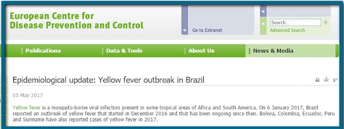 Atualização ECDC : Entre 20 e 27 de abril de 2017, o Brasil relatou 93 casos adicionais de febre amarela