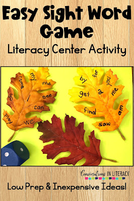 fall literacy centers, leaves, dice, sight words