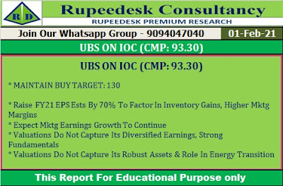 UBS ON IOC (CMP 93.30) - Rupeedesk Reports - 01.02.2021