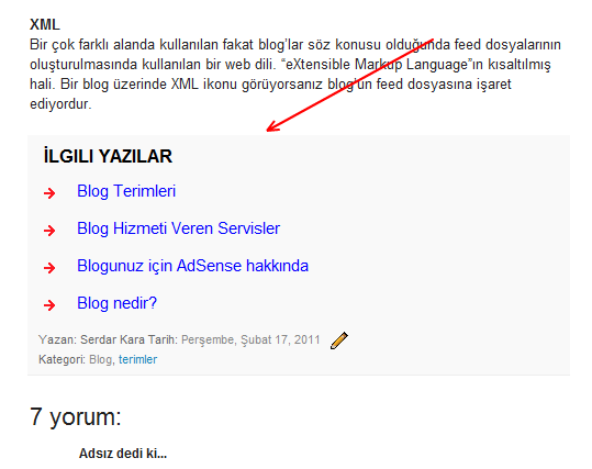 Benzer yazıar eklentisi