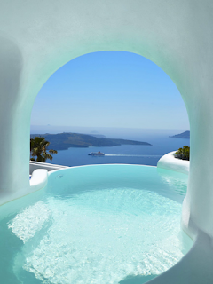 caldera pool view from a santorini suite