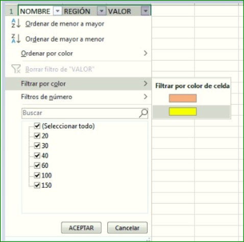 filtrar por color en excel