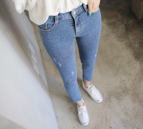 Faded Distressed Blue Jeans