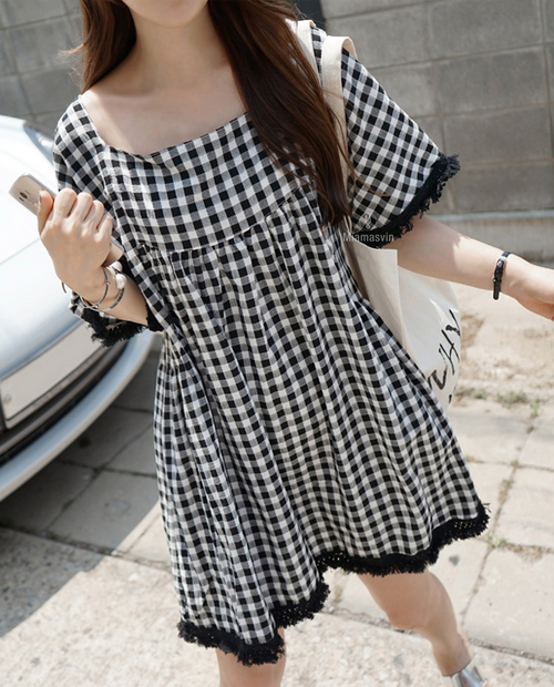 Flared Gingham Dress