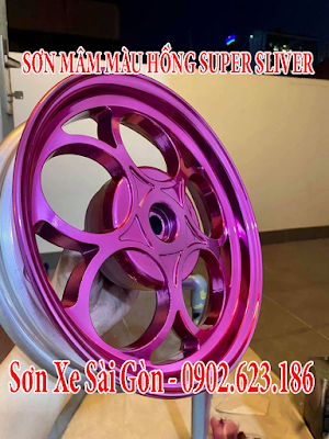 Sơn mâm xe máy màu hồng hệ Super Sliver tráng gương