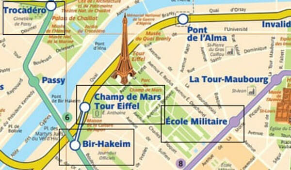 Map showing location of the Eiffel Tower in Paris