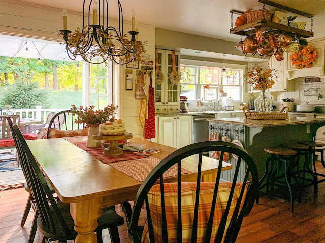 Farmhouse kitchen with fall decor and farmhouse sink - www.goldenboysandme.com