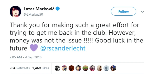 Lazar Marković has been blamed for the failed transfer to Anderlecht