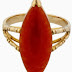 14k Gold Genuine Red Jade Marquise Shape Ring