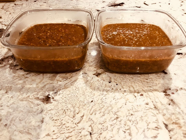 lentil soup in glass pyrex containers, vegan, gluten-free