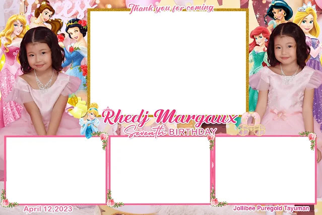 Disney Princess Seventh Birthday photo booth Layout